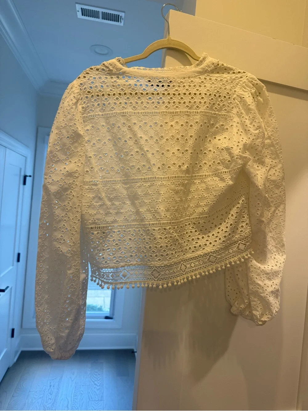 Zara White Eyelet Crochet Pintuck Button-Front Top
